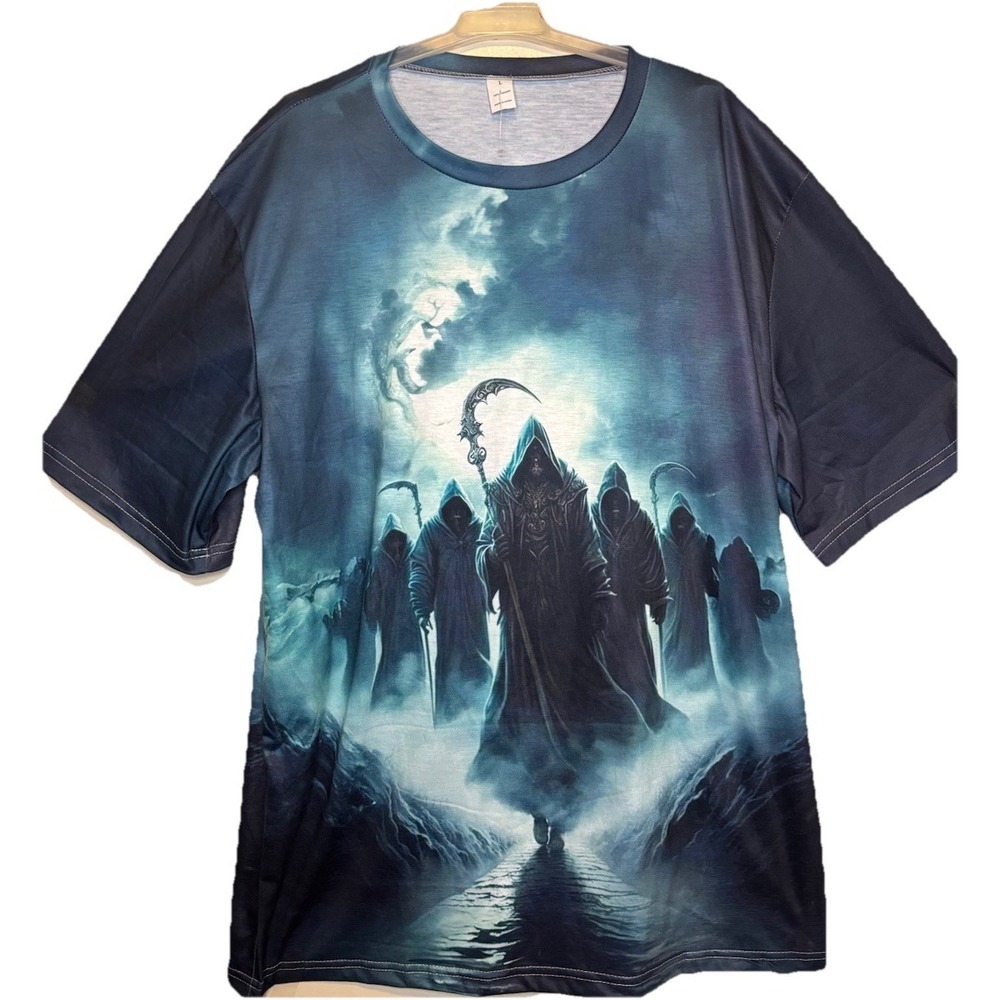 Men's T Shirt GRIM‎ REAPER On Front And Back Black Size Large